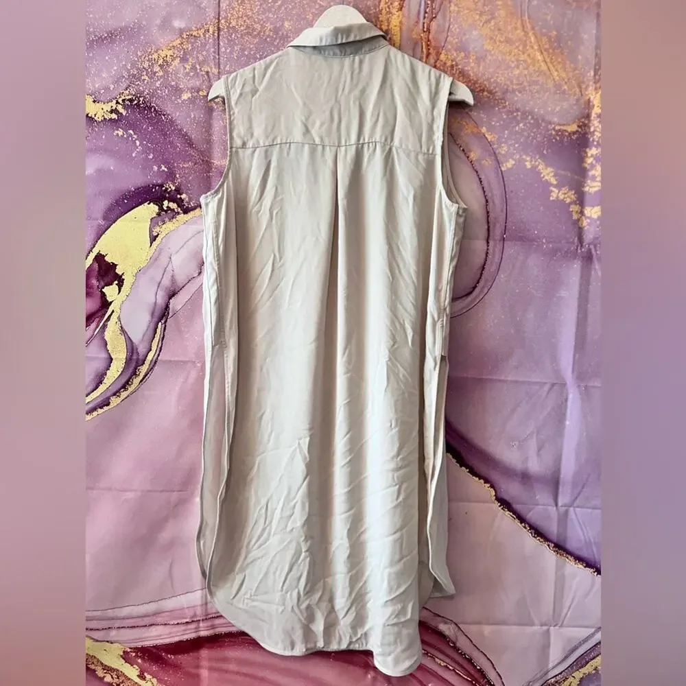Joseph Ribkoff Collar Sleeveless Side Slit Long Button Down Blouse Ivory 12